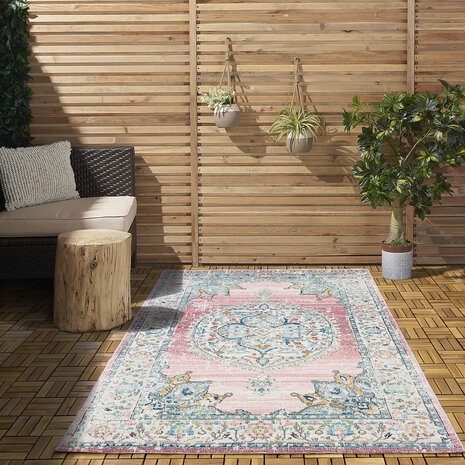 Sena Vintage Medaillon Roze vloerkleed - Indoor En Outdoor