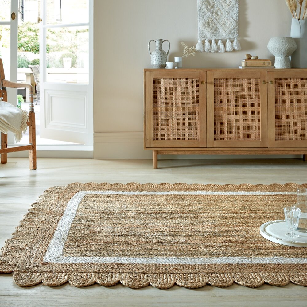 flycarpets GRACE VLOERKLEED JUTE - LAAGPOLIG MODERN - NATUREL / WIT