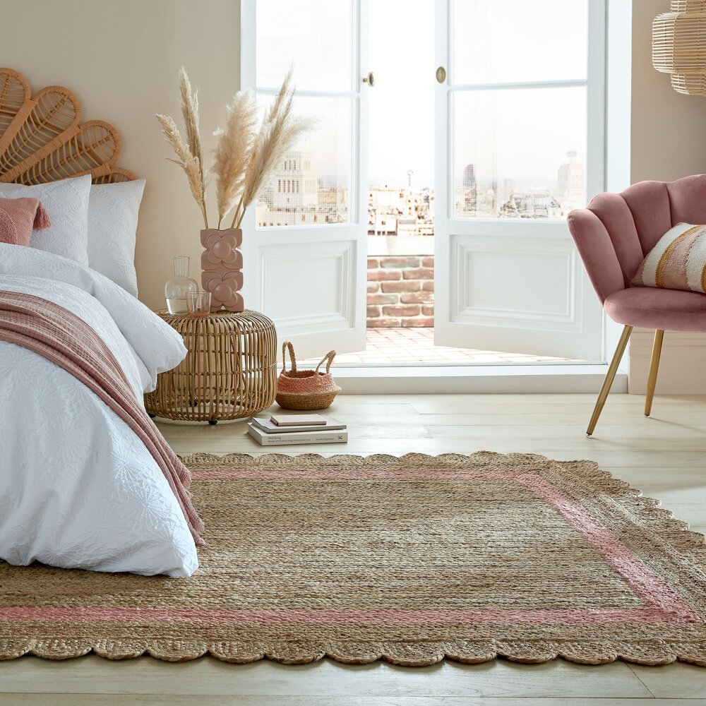 flycarpets GRACE VLOERKLEED JUTE - LAAGPOLIG MODERN - NATUREL / ROZE