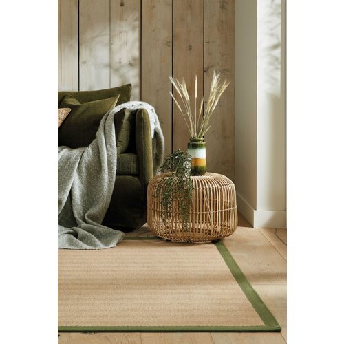 KIRA VLOERKLEED JUTE - LAAGPOLIG - VISGRAATPATROON MODERN - NATUREL / GROEN