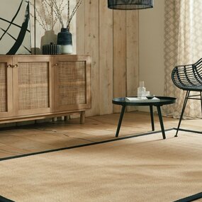 Kira vloerkleed - Jute - Laagpolig - Visgraatpatroon Modern - Naturel / Zwart