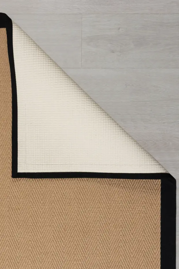 Kira vloerkleed - Jute - Laagpolig - Visgraatpatroon Modern - Naturel / Zwart