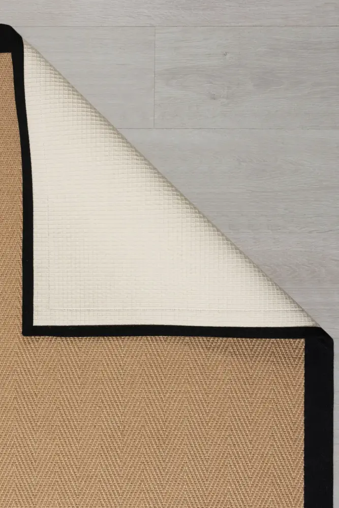 Kira vloerkleed - Jute - Laagpolig - Visgraatpatroon Modern - Naturel / Zwart