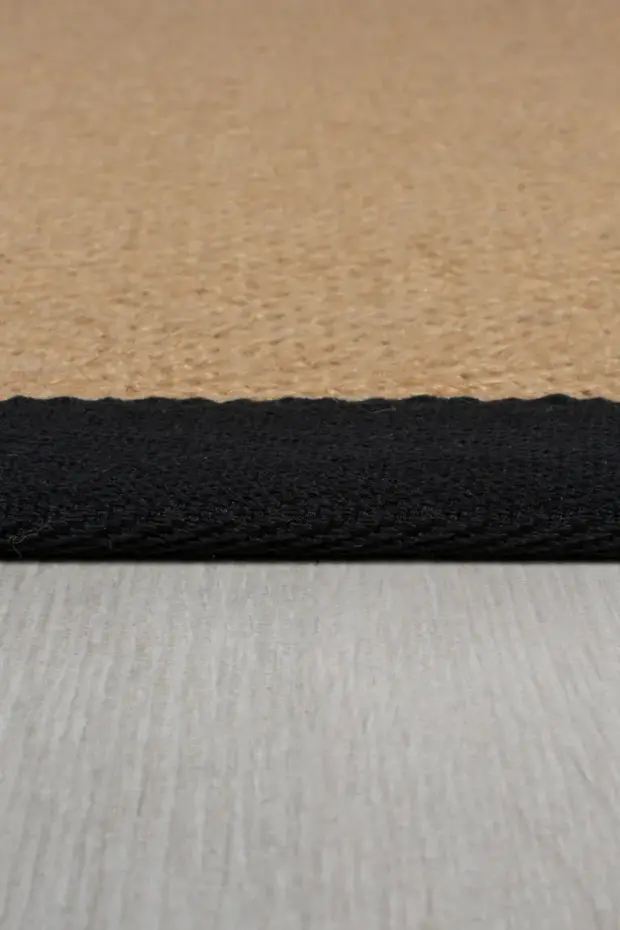 Kira vloerkleed - Jute - Laagpolig - Visgraatpatroon Modern - Naturel / Zwart