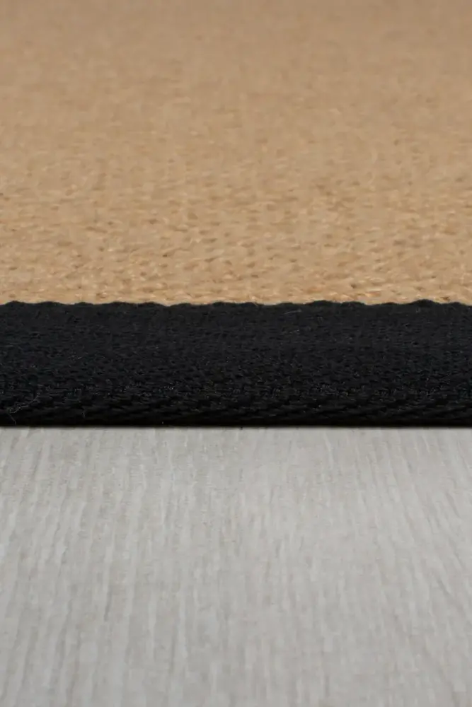 Kira vloerkleed - Jute - Laagpolig - Visgraatpatroon Modern - Naturel / Zwart