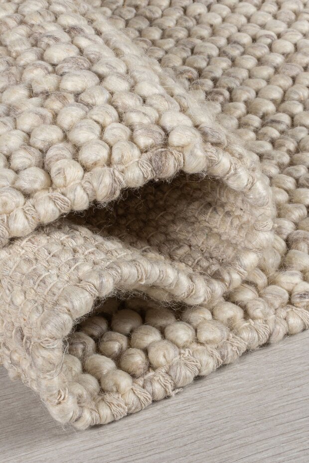 Minerals Uni vloerkleed - Laagpolig - Wol - Bolletjes Modern - Naturel / Beige