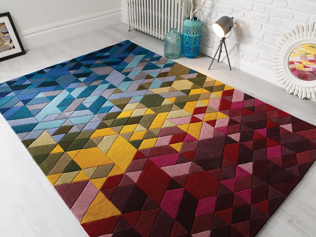 Kingston vloerkleed - Laagpolig - 100% Wol - Geo Modern - Multi Kingston vloerkleed - Laagpolig - 100% Wol - Geo Modern - Multi