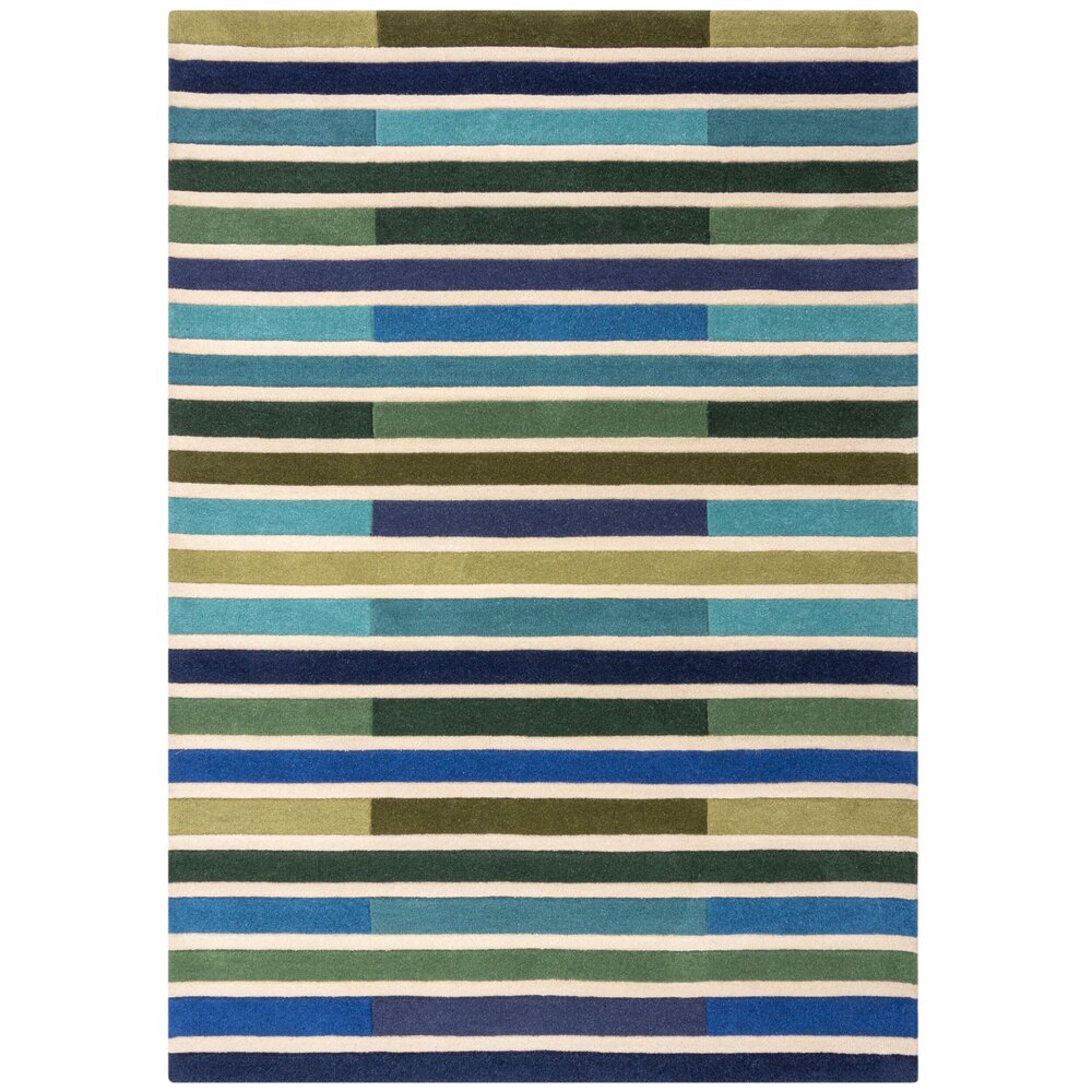 flycarpets PIANO VLOERKLEED LAAGPOLIG - 100% WOL - DRIEHOEK MODERN - GROEN / BLAUW