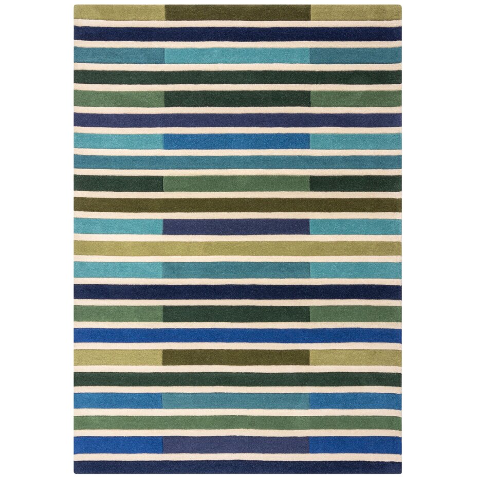 Piano vloerkleed - Laagpolig - 100% Wol - Driehoek Modern - Groen / Blauw