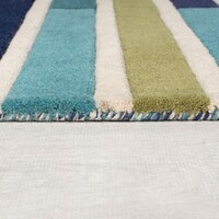 flycarpets PIANO VLOERKLEED LAAGPOLIG - 100% WOL - DRIEHOEK MODERN - GROEN / BLAUW