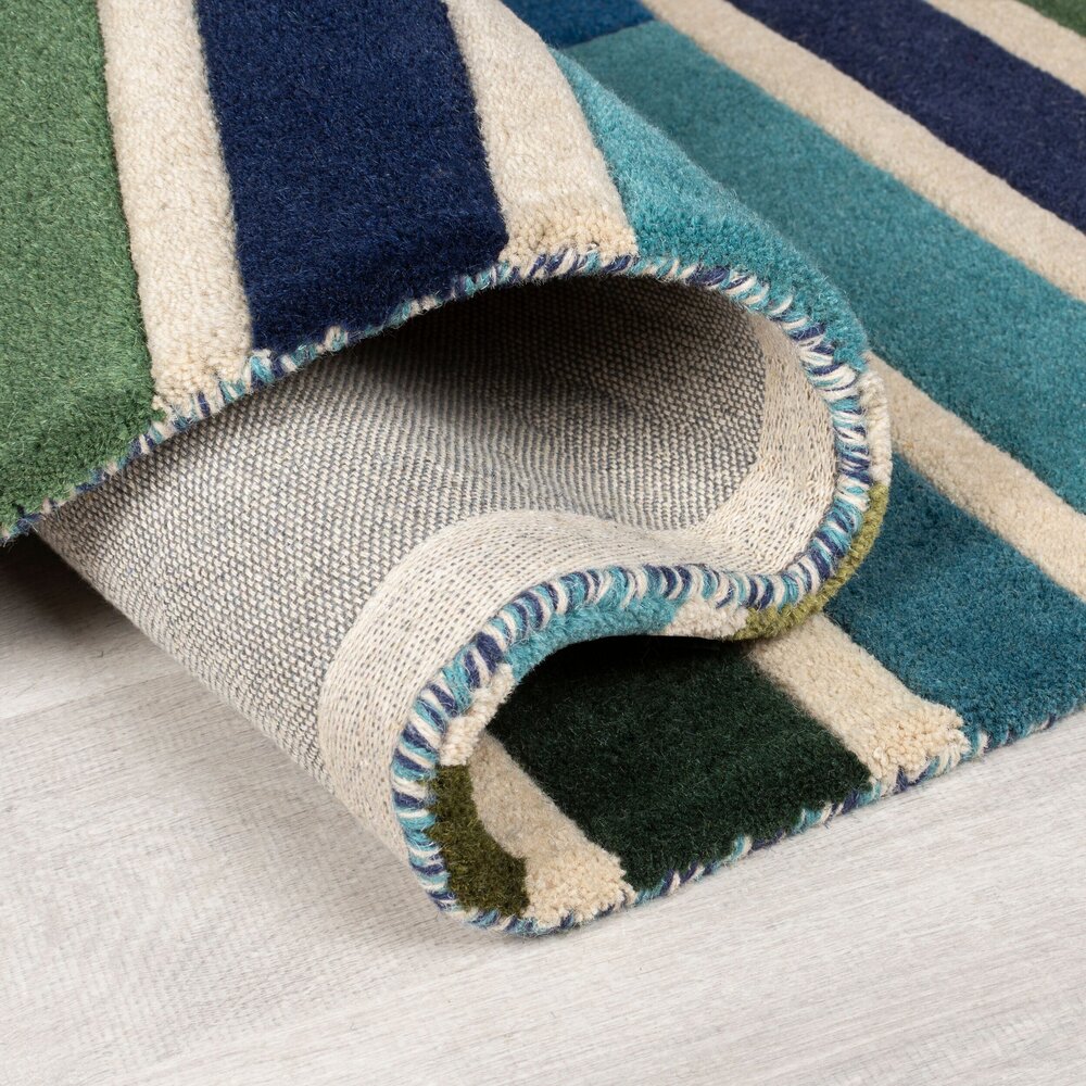 flycarpets PIANO VLOERKLEED LAAGPOLIG - 100% WOL - DRIEHOEK MODERN - GROEN / BLAUW