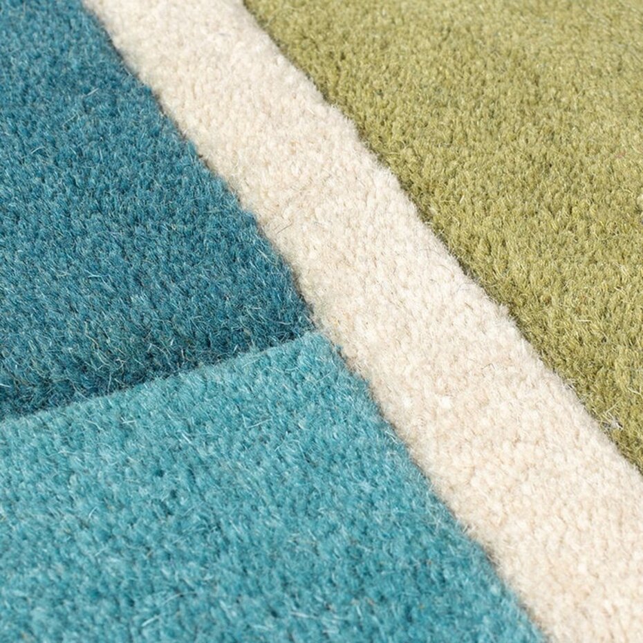 Piano vloerkleed - Laagpolig - 100% Wol - Driehoek Modern - Groen / Blauw