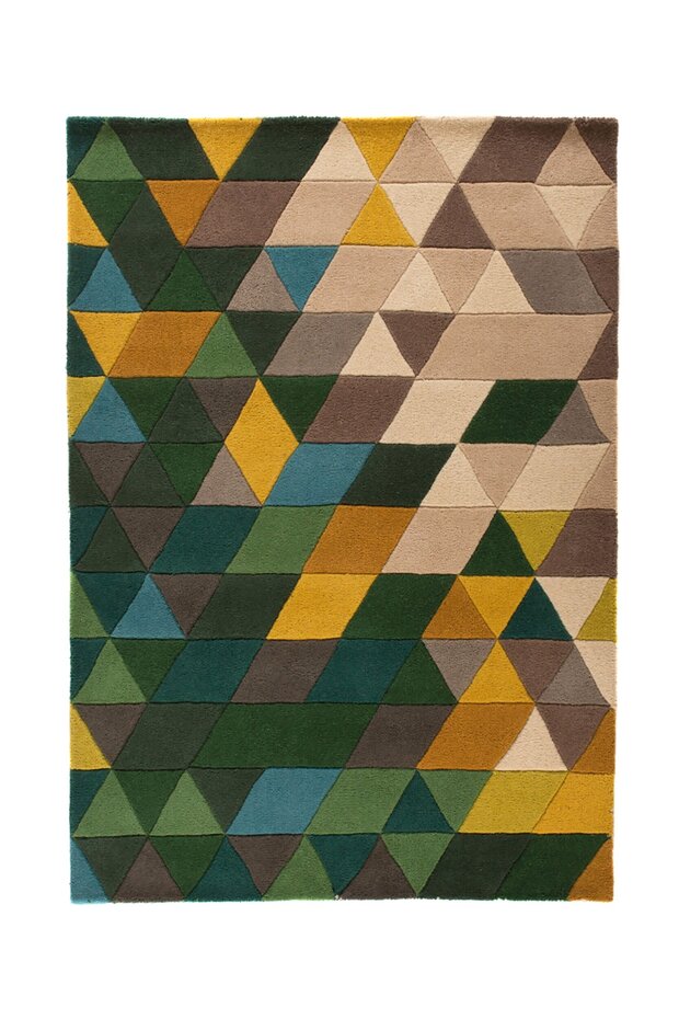 Prism vloerkleed - Laagpolig - 100% Wol - Driehoek Modern - Groen / Multi