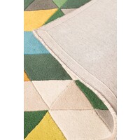 flycarpets PRISM VLOERKLEED LAAGPOLIG - 100% WOL - DRIEHOEK MODERN - GROEN / MULTI