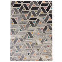 flycarpets RIVER VLOERKLEED LAAGPOLIG - 100% WOL - GEO MODERN - GRIJS / MULTI