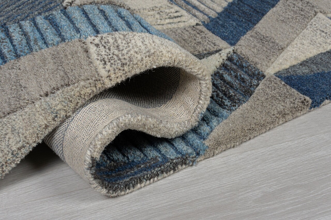 Asher vloerkleed - Laagpolig - 100% Wol - Geo Modern - Blauw Asher vloerkleed - Laagpolig - 100% Wol - Geo Modern - Blauw