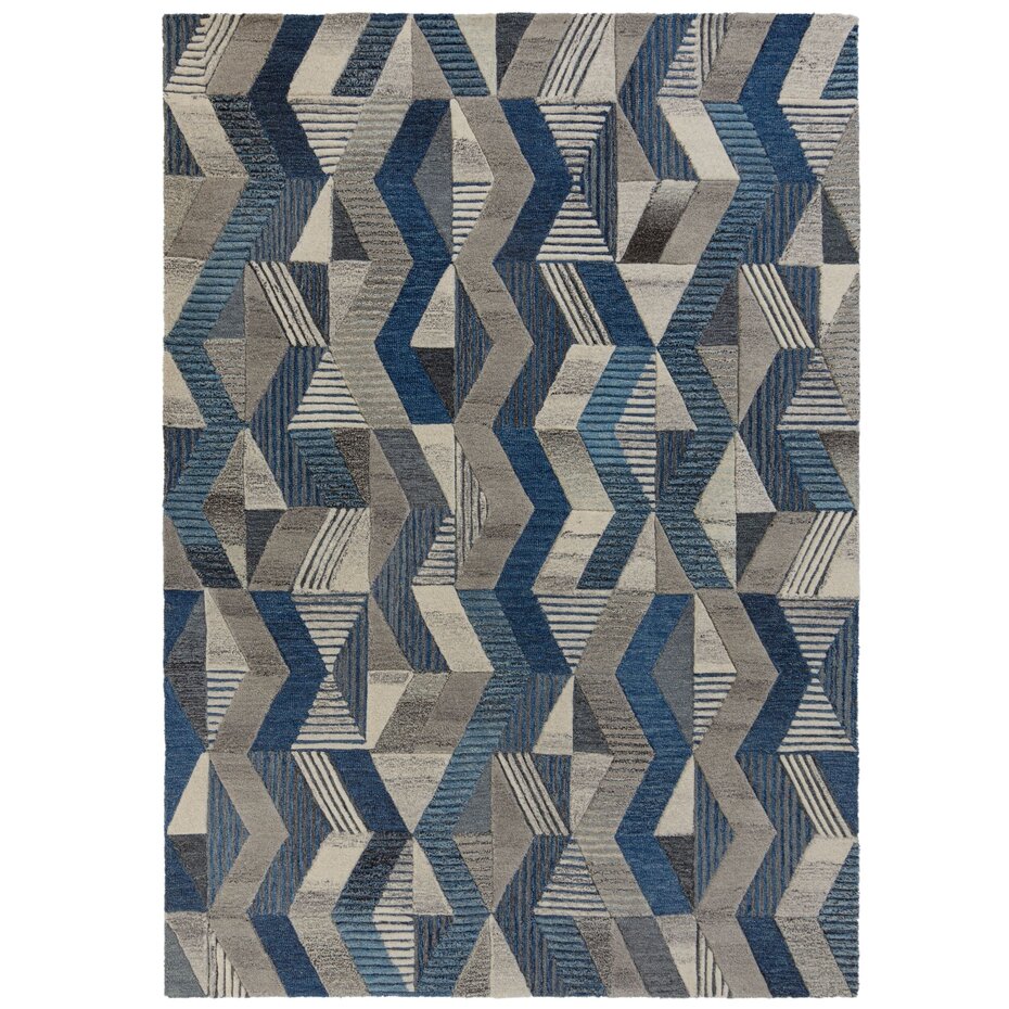 Asher vloerkleed - Laagpolig - 100% Wol - Geo Modern - Blauw Asher vloerkleed - Laagpolig - 100% Wol - Geo Modern - Blauw