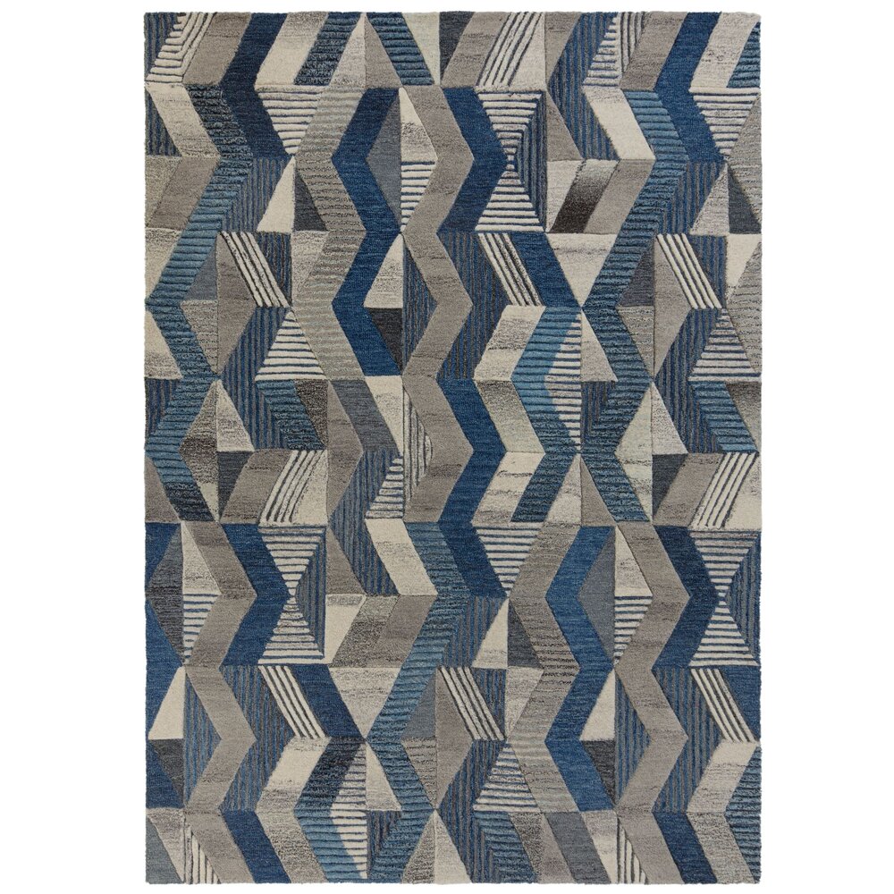 Asher vloerkleed - Laagpolig - 100% Wol - Geo Modern - Blauw Asher vloerkleed - Laagpolig - 100% Wol - Geo Modern - Blauw