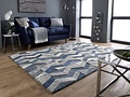 Asher vloerkleed - Laagpolig - 100% Wol - Geo Modern - Blauw