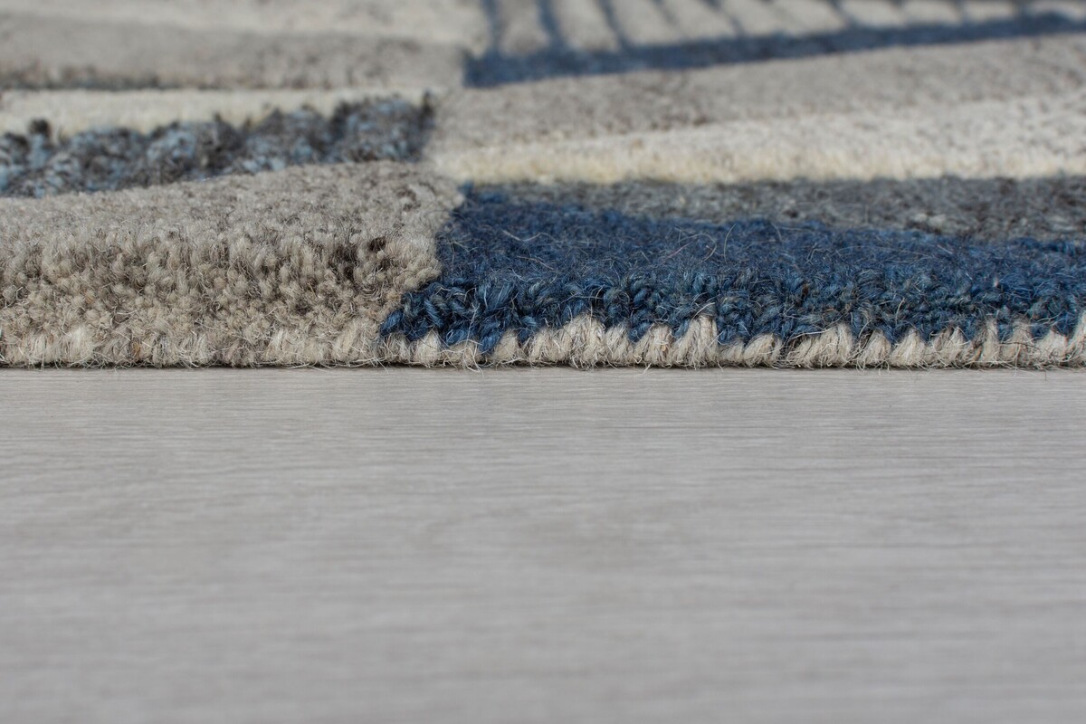 Asher vloerkleed - Laagpolig - 100% Wol - Geo Modern - Blauw Asher vloerkleed - Laagpolig - 100% Wol - Geo Modern - Blauw