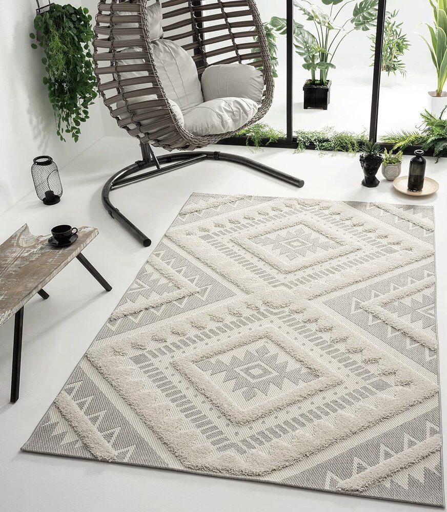 Mallorca Indoor & Outdoor Crème / Grijs vloerkleed - 3D Effect Mallorca Indoor & Outdoor Crème / Grijs vloerkleed - 3D Effect