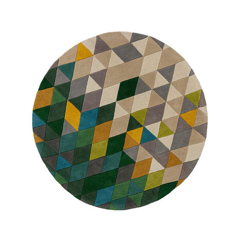 Rond wollen vloerkleed - Prism Geometrisch Groen/Multi