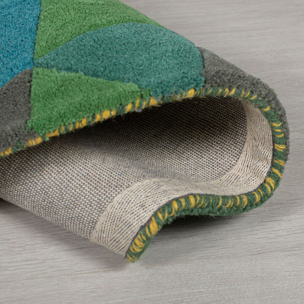 flycarpets ROND Ø 160 CM PRISM MODERN LAAGPOLIG - 100% WOL - DRIEHOEK - GROEN / MULTI