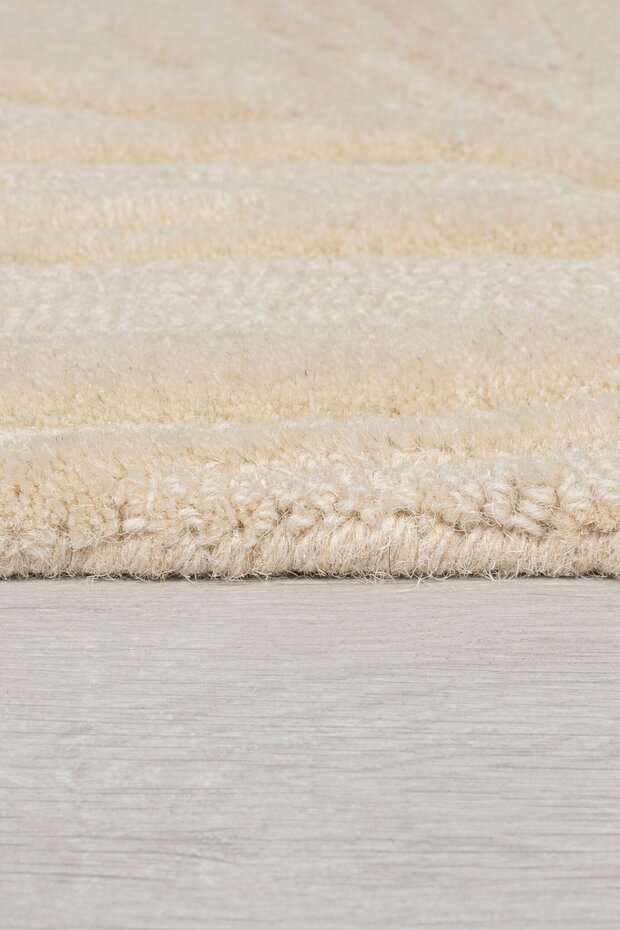 Rond Modern Wollen vloerkleed - Lino Leaf Naturel / Crème Rond Modern Wollen vloerkleed - Lino Leaf Naturel / Crème