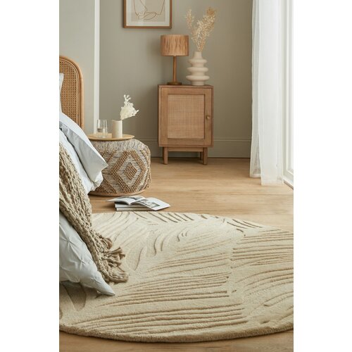 ROND MODERN WOLLEN VLOERKLEED - LINO LEAF NATUREL / CREME