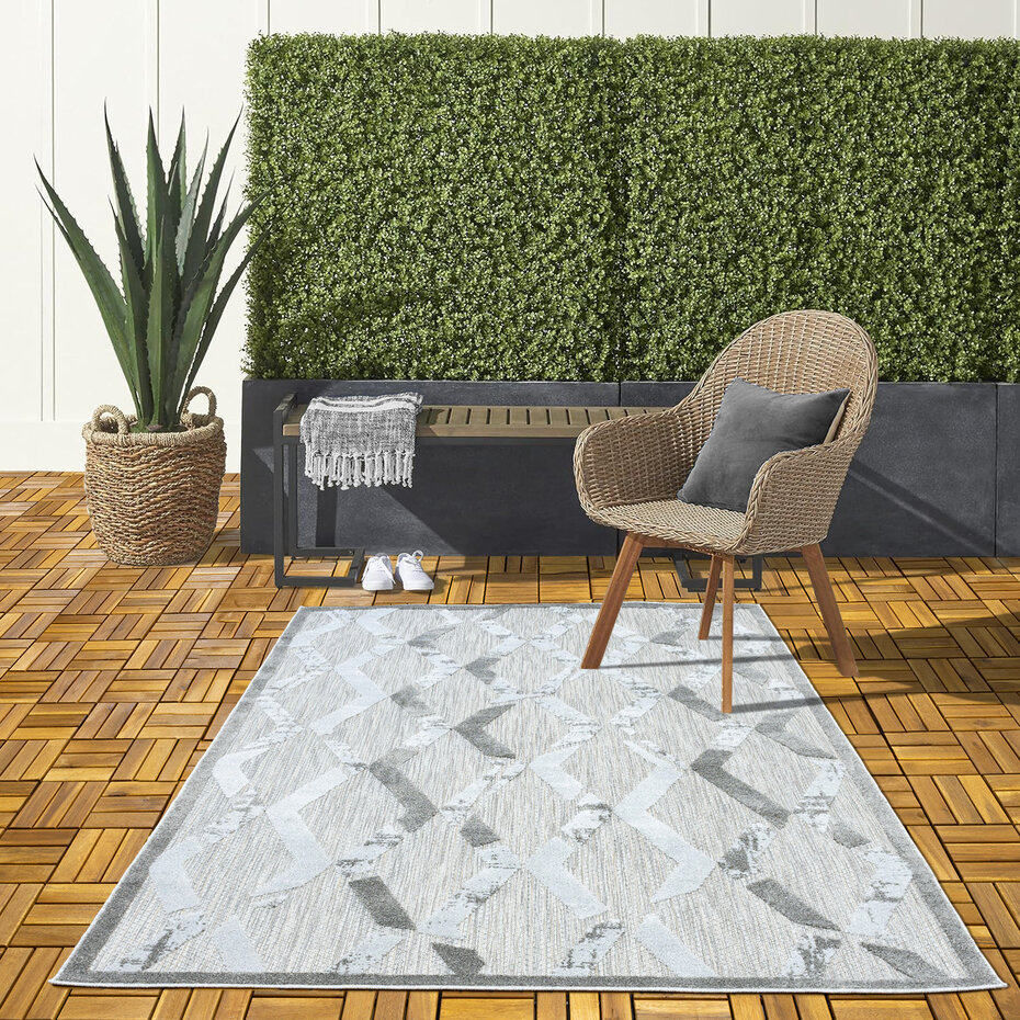 Lilah Indoor & Outdoor Grijs vloerkleed - Geruit