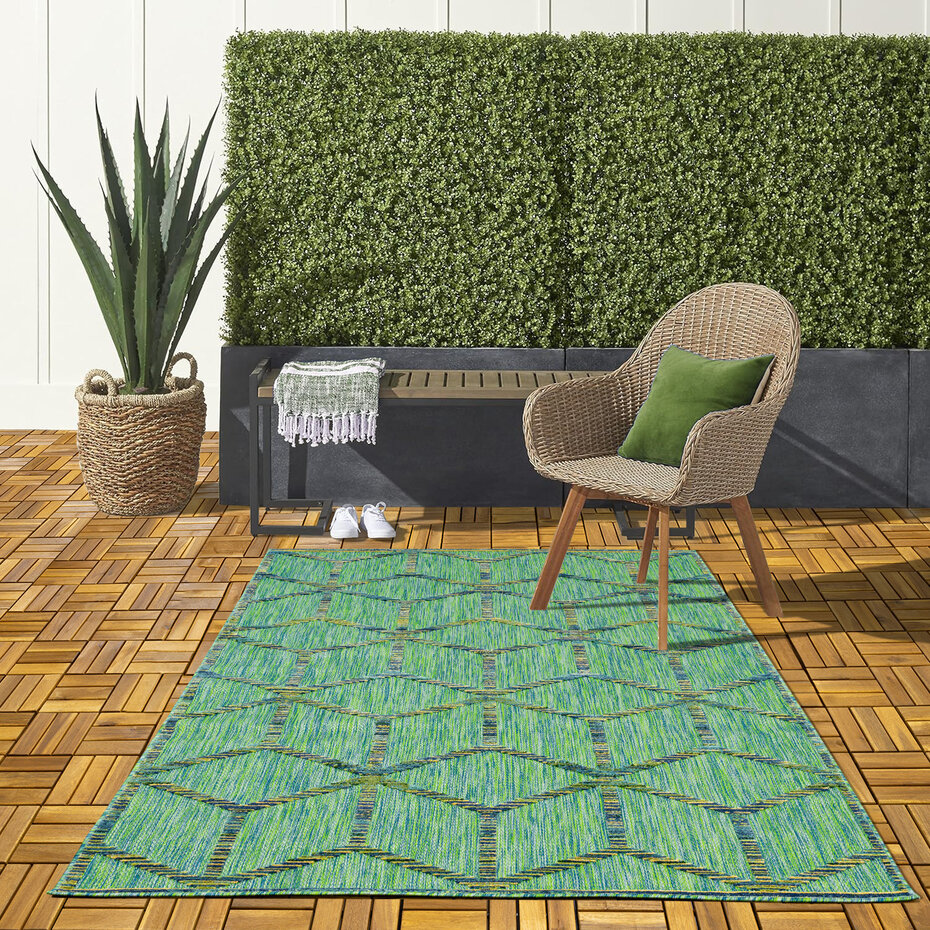 Lilah Indoor & Outdoor Groen vloerkleed - 3D Blok