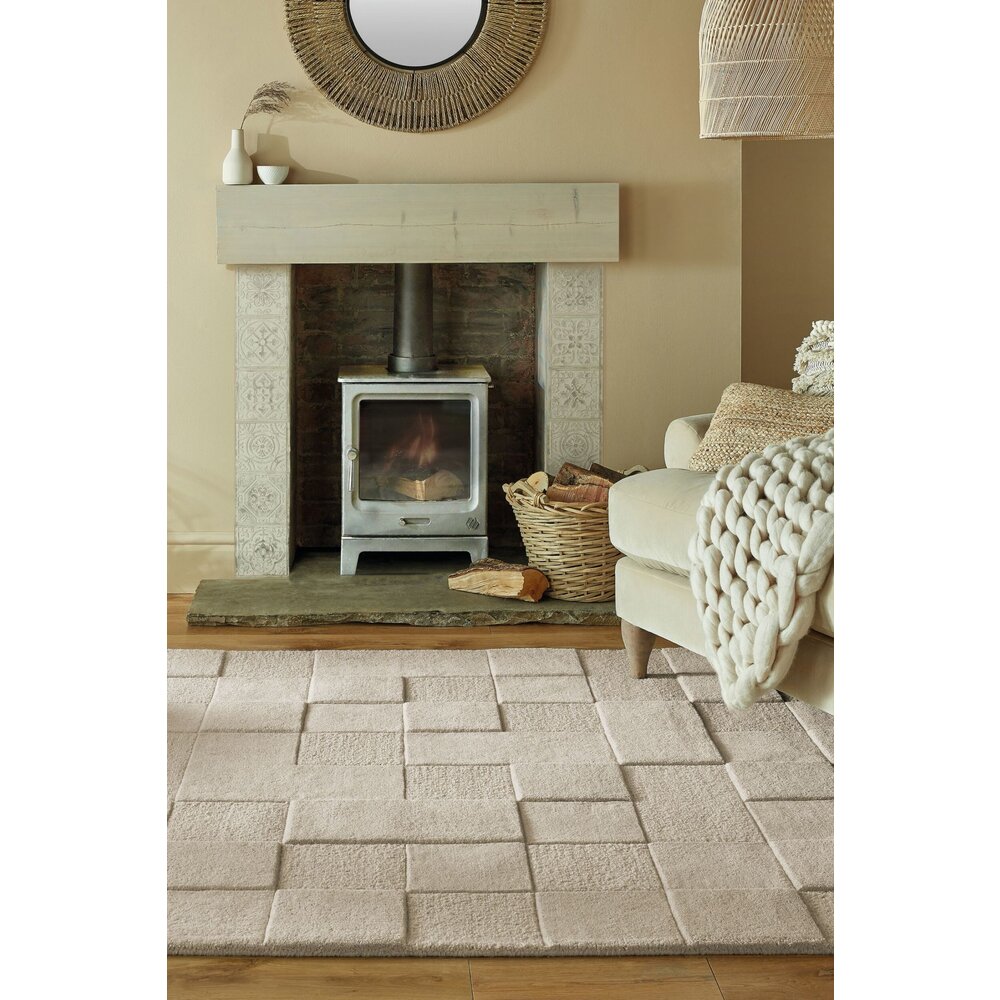 flycarpets CHECKERBOARD VLOERKLEED LAAGPOLIG - 100% WOL MODERN - NATUREL / BEIGE