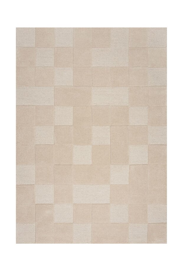 Checkerboard vloerkleed - Laagpolig - 100% Wol Modern - Naturel / Beige Checkerboard vloerkleed - Laagpolig - 100% Wol Modern - Naturel / Beige