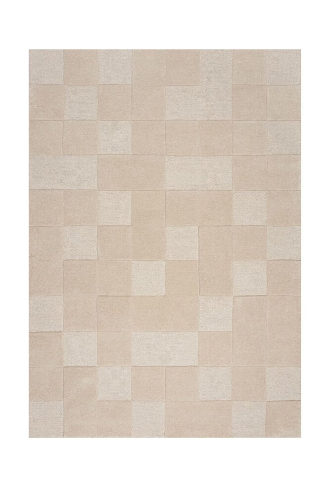 Checkerboard vloerkleed - Laagpolig - 100% Wol Modern - Naturel / Beige Checkerboard vloerkleed - Laagpolig - 100% Wol Modern - Naturel / Beige