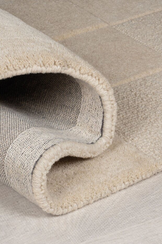 Checkerboard vloerkleed - Laagpolig - 100% Wol Modern - Naturel / Beige Checkerboard vloerkleed - Laagpolig - 100% Wol Modern - Naturel / Beige