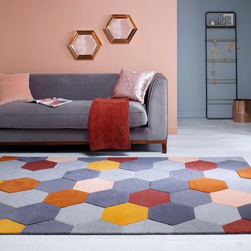 MUNRO VLOERKLEED LAAGPOLIG - 100% WOL - HEXAGON MODERN - MULTI