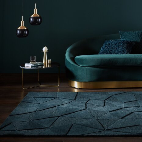 Shard vloerkleed - Laagpolig - 100% Wol - Geo Modern - Petrol