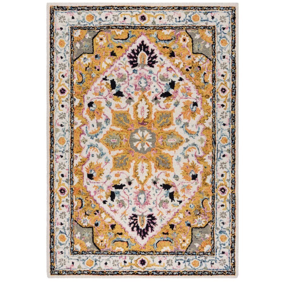 Dahlia Vintage Laagpolig - 100% Wol - Geel / Multi