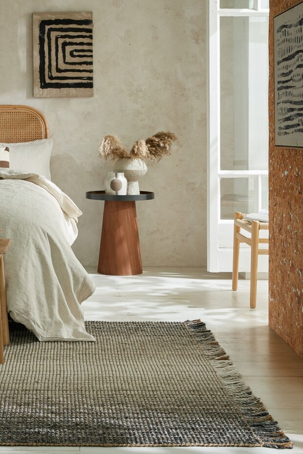 Jute Ombre vloerkleed - Laagpolig - Wol Mix - Handgeweven Modern - Grijs