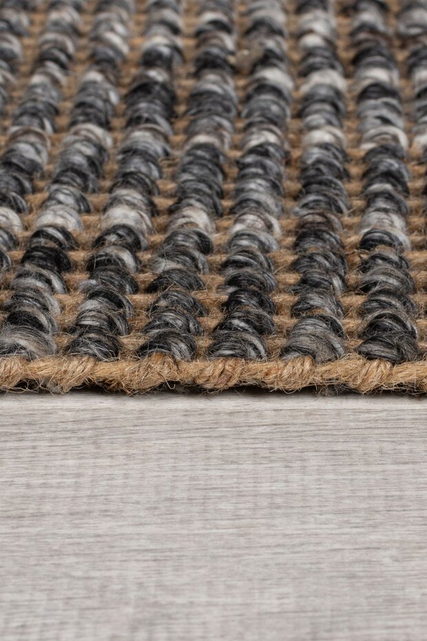 Jute Ombre vloerkleed - Laagpolig - Wol Mix - Handgeweven Modern - Grijs