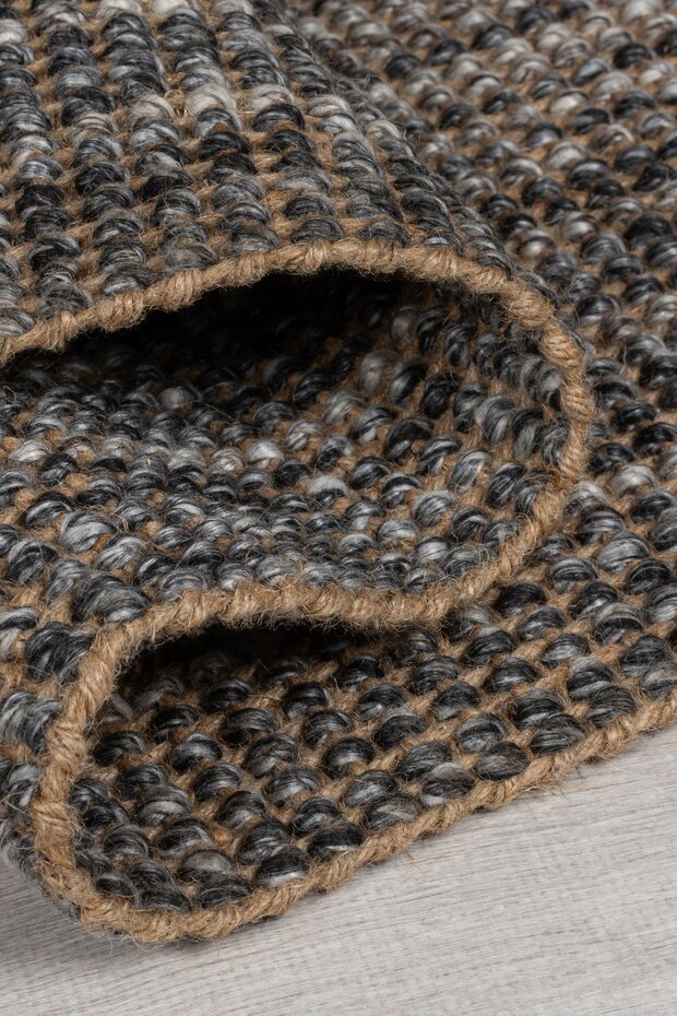 Jute Ombre vloerkleed - Laagpolig - Wol Mix - Handgeweven Modern - Grijs