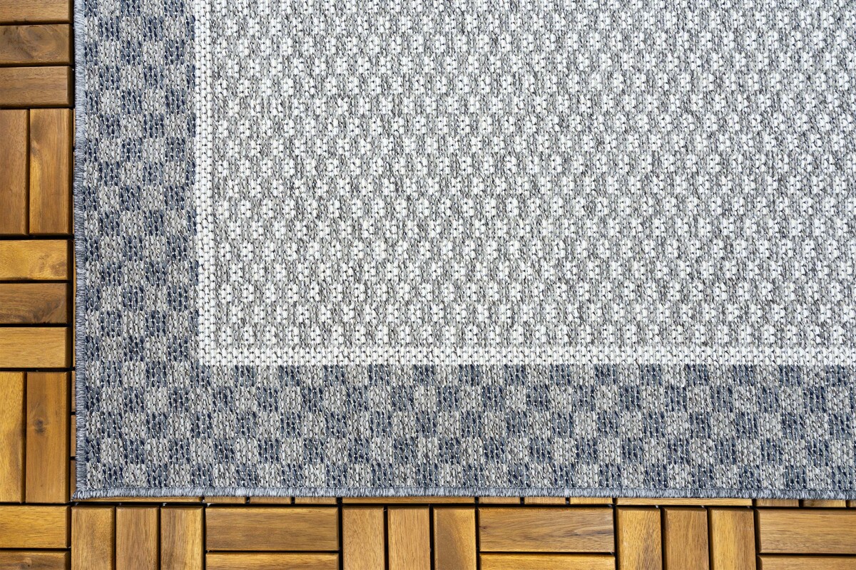 Belize Indoor & Outdoor Grijs / Crème vloerkleed - Kader Motief