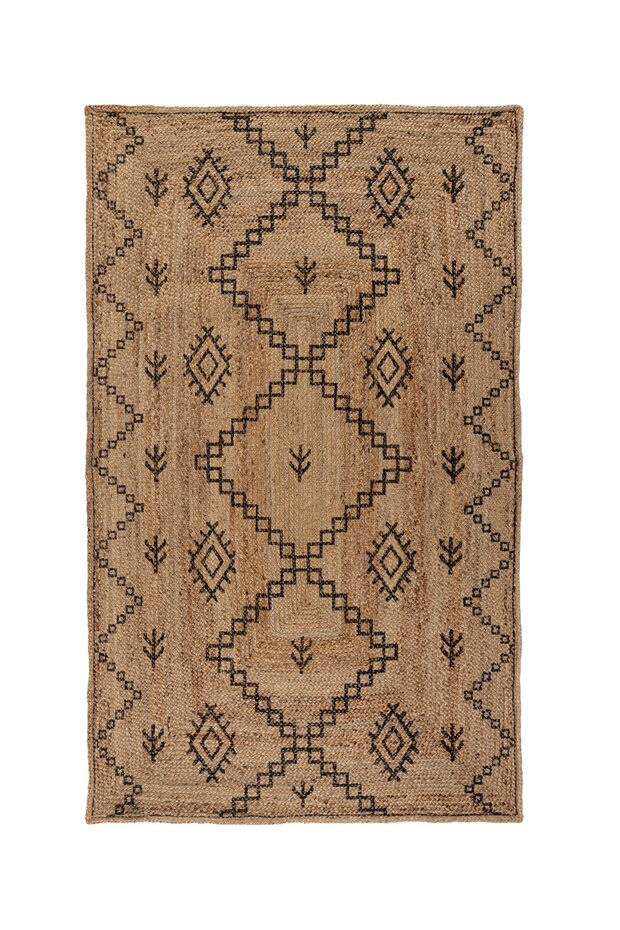 Rowen Patterned vloerkleed - Laagpolig - Jute Modern - Naturel / Beige / Zwart