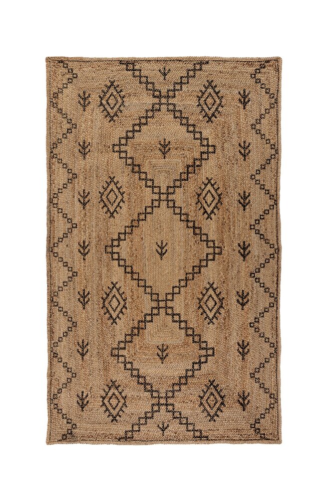 Rowen Patterned vloerkleed - Laagpolig - Jute Modern - Naturel / Beige / Zwart