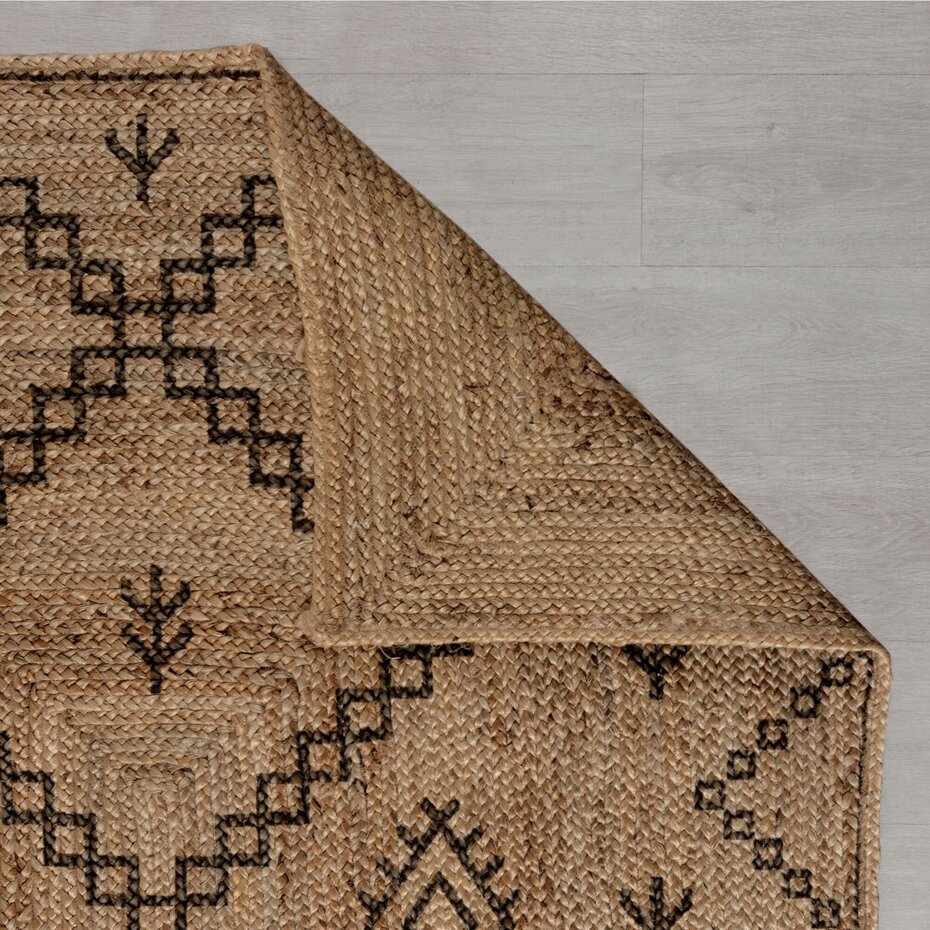 Rowen Patterned vloerkleed - Laagpolig - Jute Modern - Naturel / Beige / Zwart