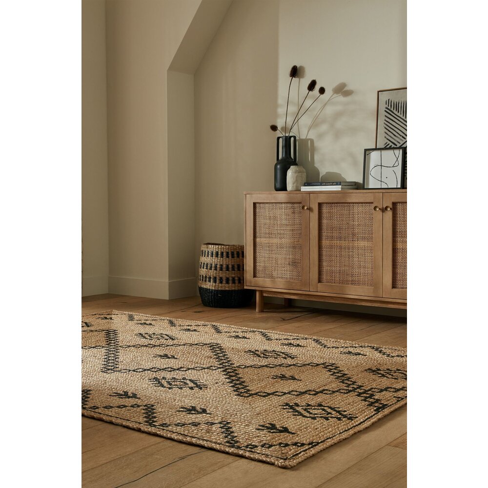 flycarpets ROWEN PATTERNED VLOERKLEED LAAGPOLIG - JUTE MODERN - NATUREL / BEIGE / ZWART