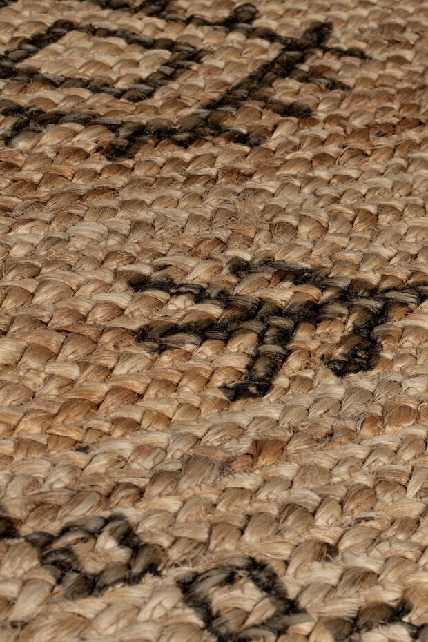 Rowen Patterned vloerkleed - Laagpolig - Jute Modern - Naturel / Beige / Zwart