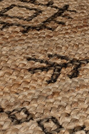 Rowen Patterned vloerkleed - Laagpolig - Jute Modern - Naturel / Beige / Zwart