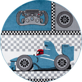 Kids Kinderkamer Raceauto Blauw vloerkleed - Rond