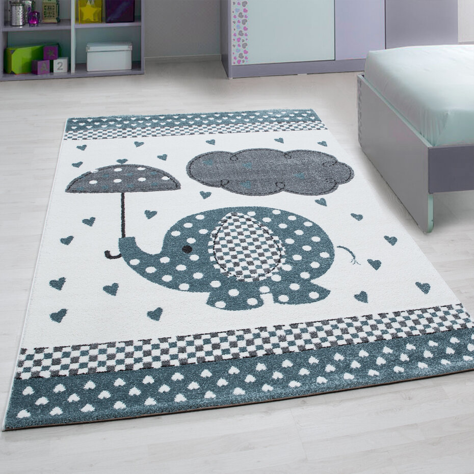 Kids Kinderkamer Olifant Blauw vloerkleed - Kids Kinderkamer Olifant Blauw vloerkleed -